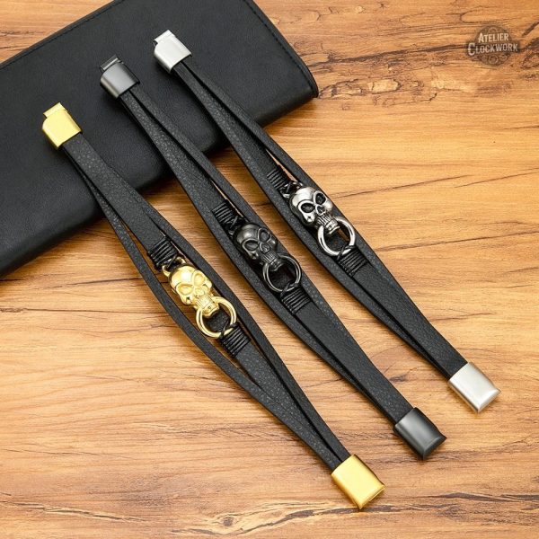 Cuir noir, bracelet steampunk pour un look élégant