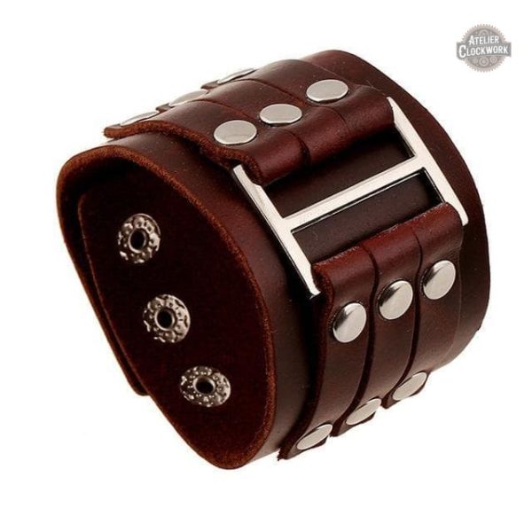 bracelet-de-force-cuir-homme-steampunk-store-1 Bracelet Steampunk Rétro Riot pour homme élégant