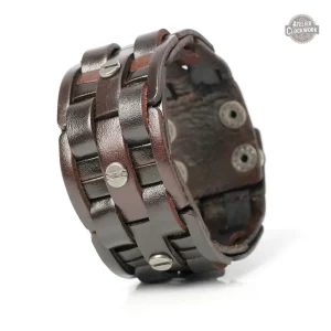 Bracelet en cuir marron style steampunk