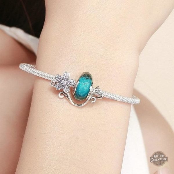 Bracelet Steampunk avec pierres naturelles et détails en argent