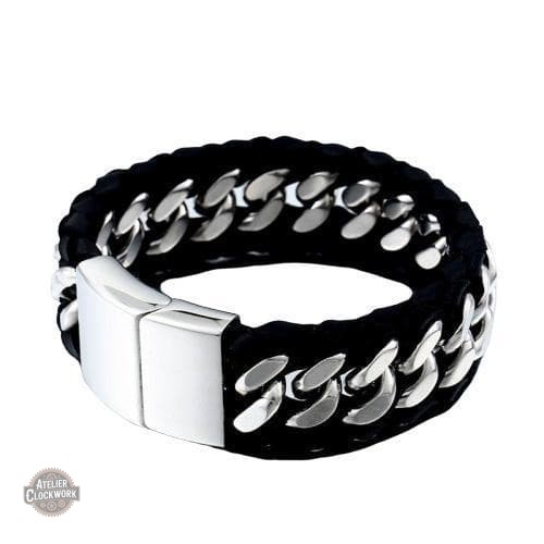 bracelet-homme-cuir-et-acier-1 Bracelet Steampunk Rock'n Roll pour homme élégant et audacieux