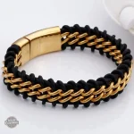 Bracelet Nordic Style Steampunk en cuir noir tressé