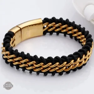 Bracelet Nordic Style Steampunk en cuir noir tressé
