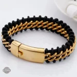 Cuir noir tressé et chaîne dorée, style steampunk