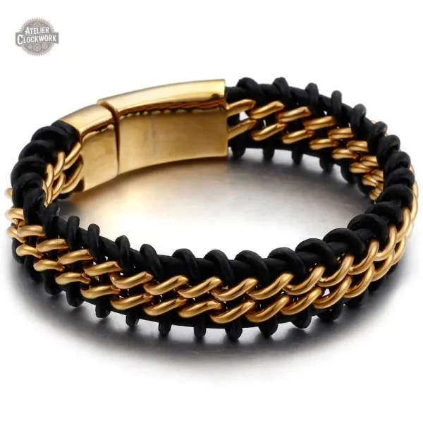 Élégance masculine : bracelet steampunk en cuir et chaîne