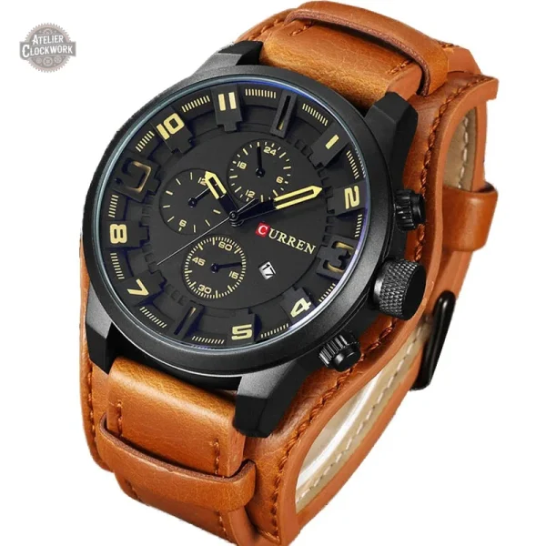bracelet-montre-cuir-orange-1 Montre Steampunk Années 70 pour homme élégant