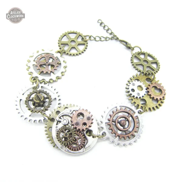 Bracelet avec engrenages, style steampunk pour femme élégante