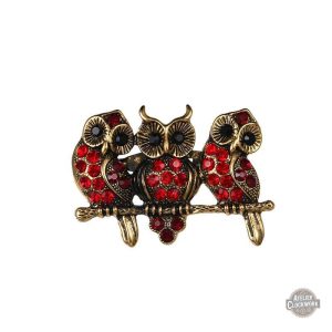 Broche Steampunk Chouettes Rouges