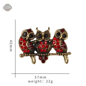 Broche originale steampunk avec motif de chouettes rouges