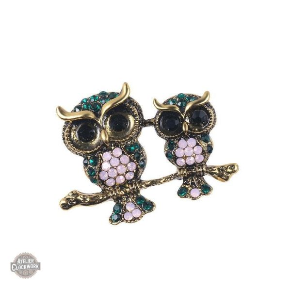 broche-deux-chouettes-1 Broche Steampunk Deux Chouettes élégante pour femme