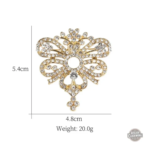 Broche raffinée avec strass, touche vintage pour femme