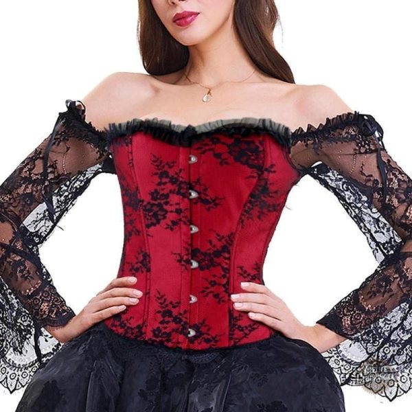 bustier-noir-et-rouge-1 Bustier Rouge Dentelle Noire - Elizabeth Bathory
