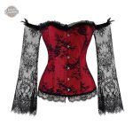 Bustier Steampunk Femme en dentelle rouge et noire