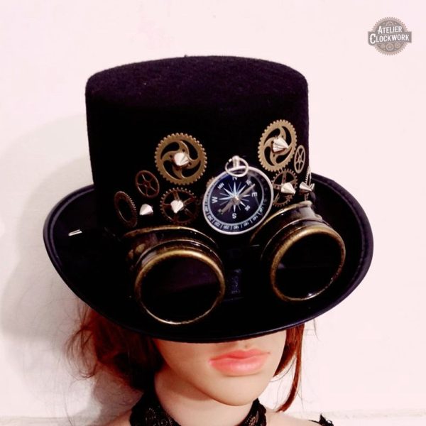 Haut de forme noir steampunk, touche rétro