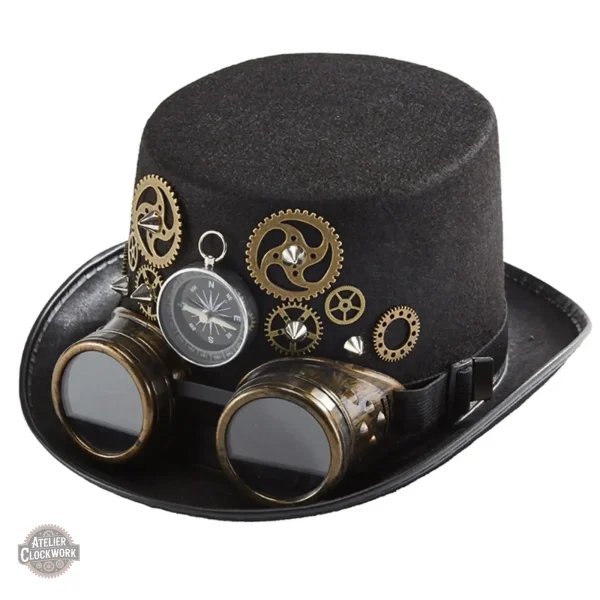 Chapeau élégant avec lunettes intégrées en style steampunk