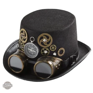 Accessoire steampunk : chapeau haut de forme avec lunettes
