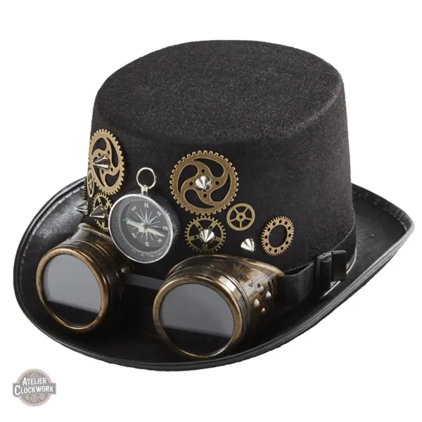 Accessoire steampunk : chapeau haut de forme avec lunettes