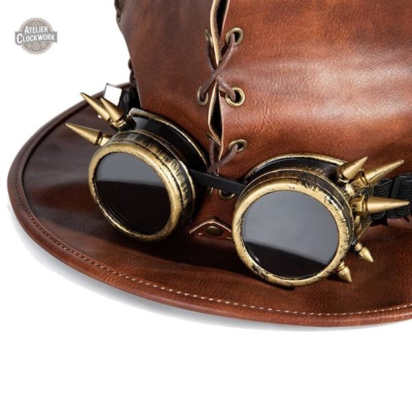 Chapeau steampunk en cuir avec design unique
