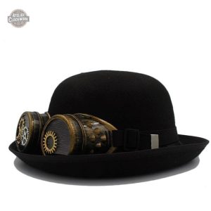 Chapeau Melon Steampunk avec Lunettes – Style Rétro Futuriste