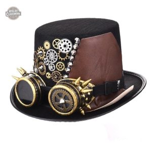 Chapeau haut de forme steampunk avec engrenages décoratifs
