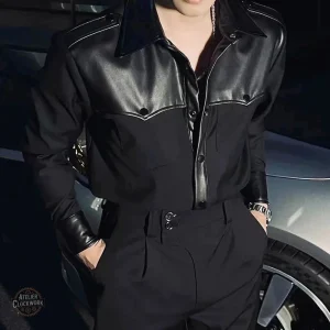 Chemise homme col cuir - style steampunk audacieux
