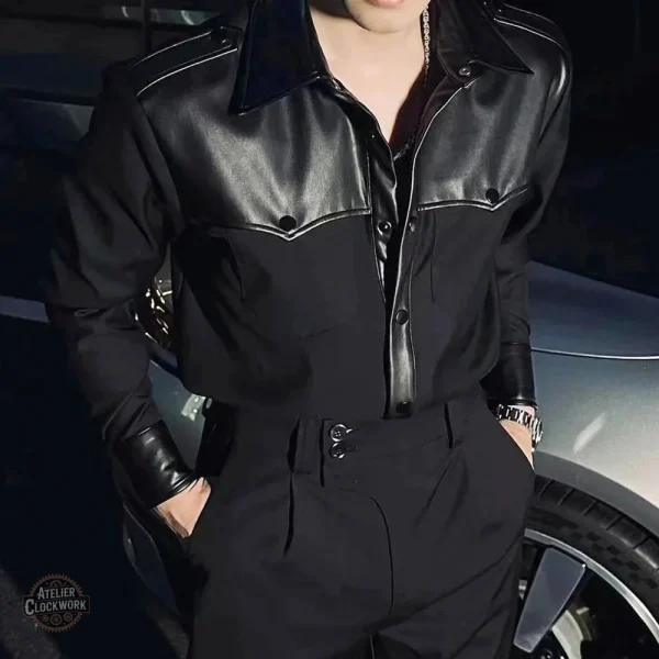 chemise-col-cuir-homme-steampunk-store-1 Chemise homme col cuir - style steampunk audacieux