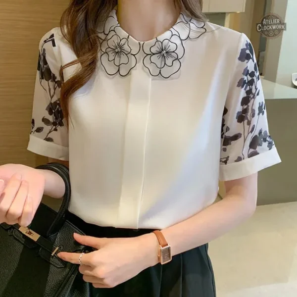 Chemise florale en mousseline pour femme steampunk
