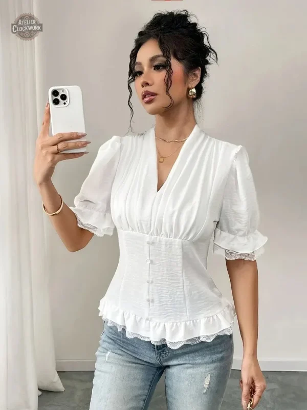 Haut victorien blanc, mode féminine steampunk