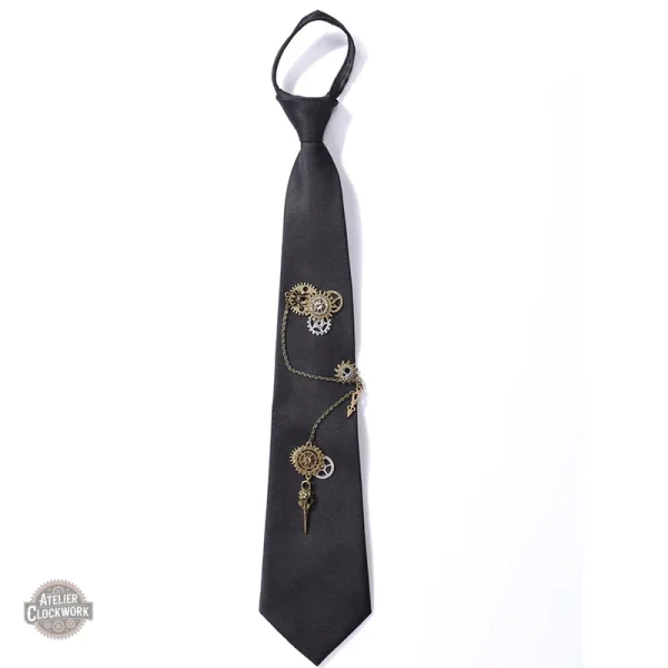 cravate-steampunk-gothique-zippee-noire-1 Cravate gothique zippée noire style steampunk
