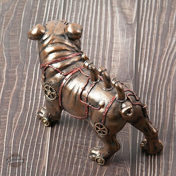 Décoration steampunk : chien robot en détail