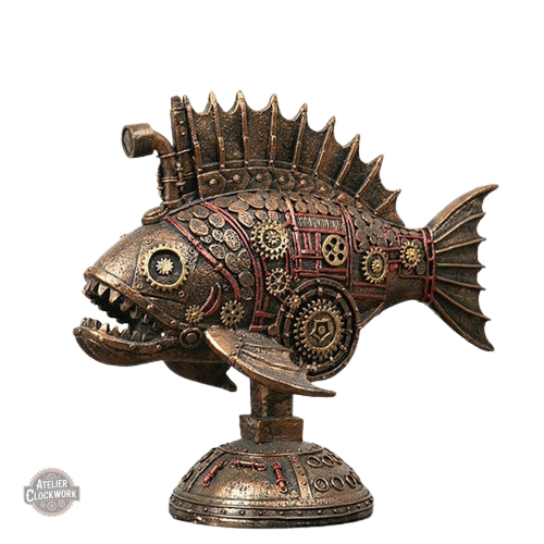 figurine-piranha-mecanique-1 Décoration Steampunk Piranha Mécanique unique