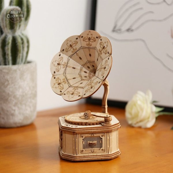 Gramophone en bois à assembler soi-même, style steampunk