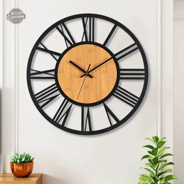 Horloge murale steampunk, bois et métal élégant