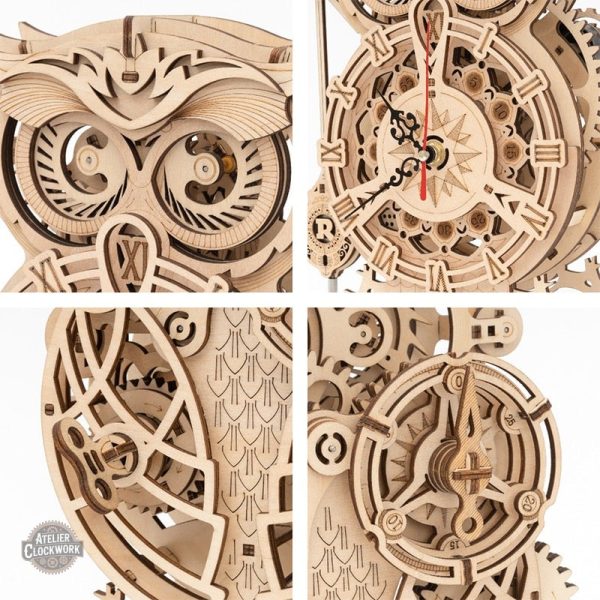 Objet décoratif hibou, horloge en bois