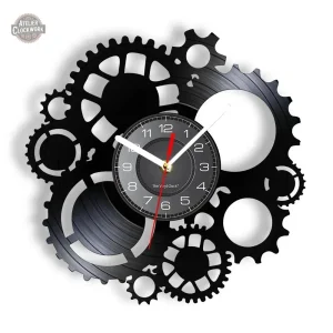 Horloge vinyle noire steampunk