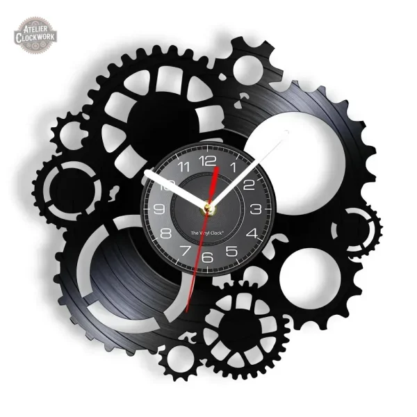 horloge-steampunk-vinyle-noire-1 Horloge vinyle noire steampunk