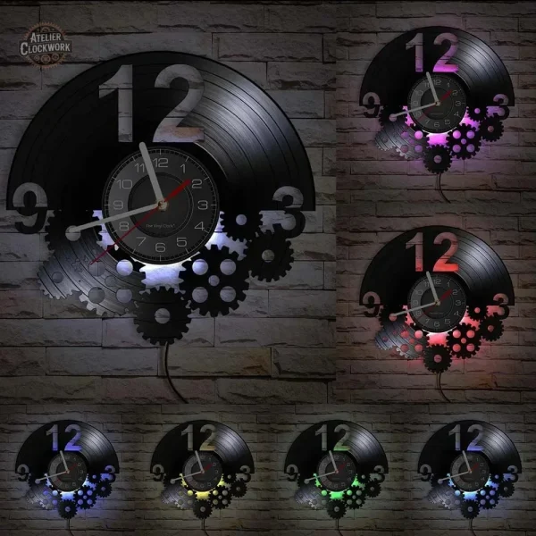 Horloge vinyle au look industriel