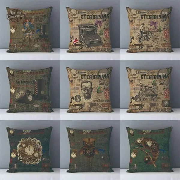 housse-de-coussin-steampunk-vintage-motifs-industriels-europeens-1 Housse de coussin vintage steampunk motifs industriels