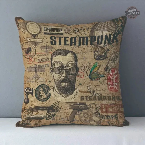 Motifs européens sur housse de coussin steampunk