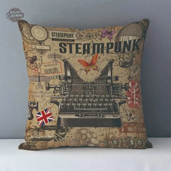Coussin steampunk avec motifs vintage uniques