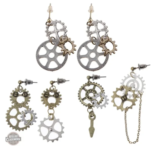 Boucles d’oreilles avec engrenages en bronze