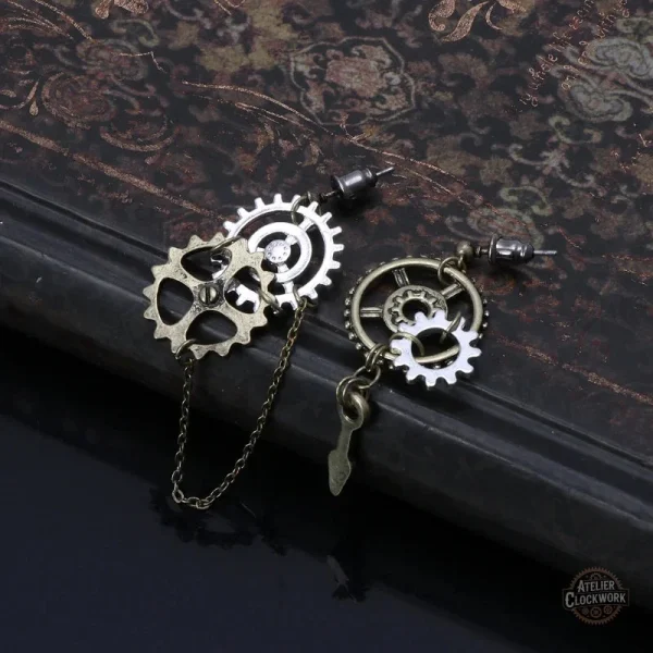 Boucles d’oreilles rétro avec engrenages