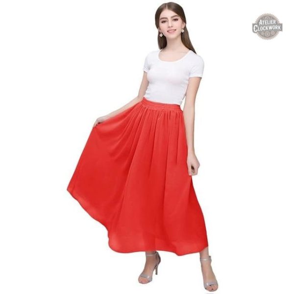 Jupe longue avec taille haute et tissu aérien