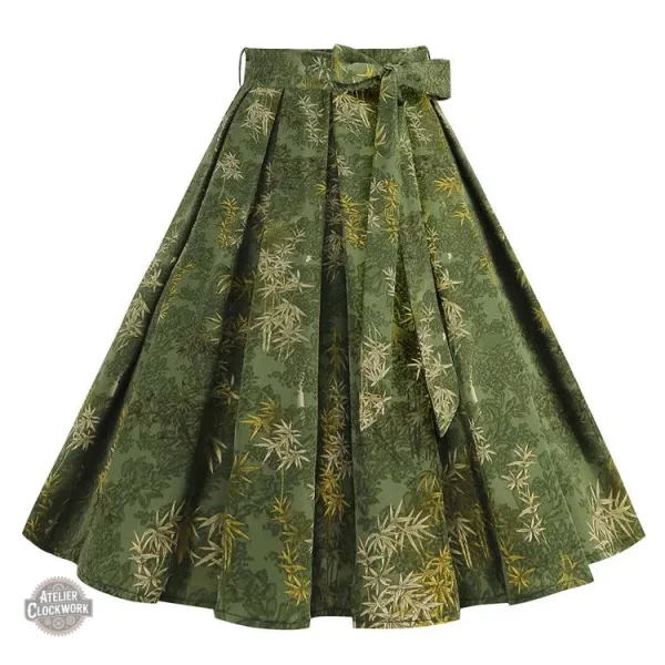 jupe-style-victorienne-verte-1 Jupe Victorienne Verte - imprimé botanique, plissée