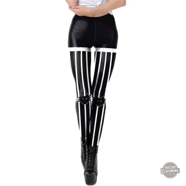 Legging Femme Style Steampunk en Noir et Blanc