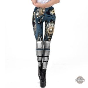 Legging Steampunk bleu pour femme, style rétro-futuriste