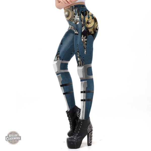 Legging bleu inspiré du style Steampunk pour une allure unique