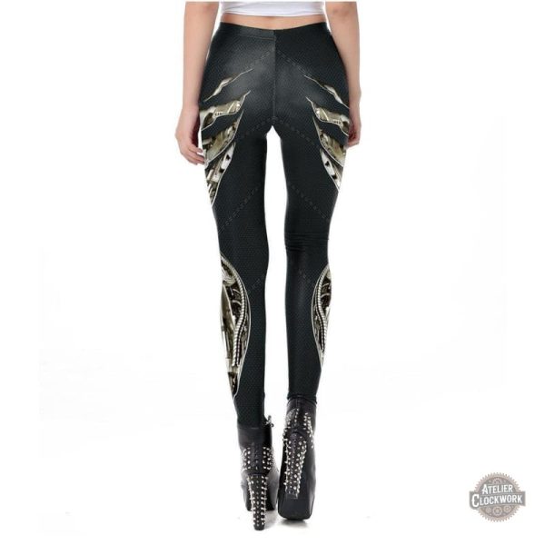 Legging noir femme inspiré par l'esthétique steampunk