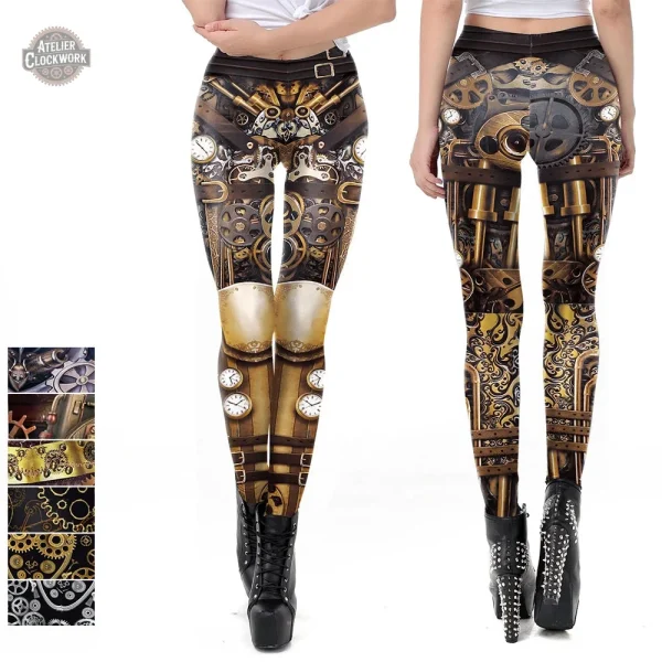 Legging femme au design steampunk avec engrenages
