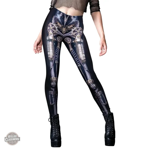 Legging avec motifs d'engrenages inspirés du steampunk